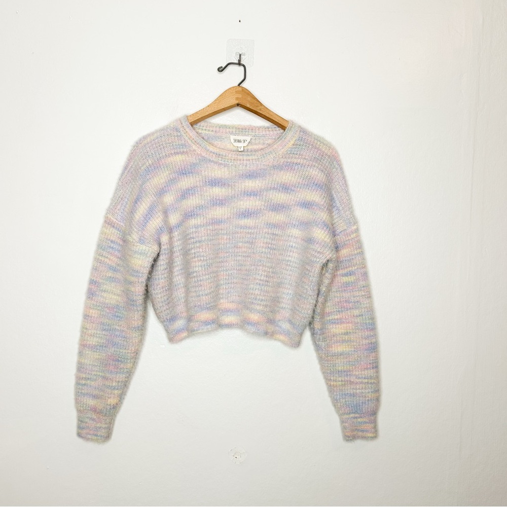 Sienna Sky Fuzzy Knit Pastel Rainbow Cropped Sweater Medium M - Picture 2 of 8